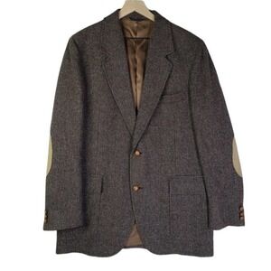 Vintage Pendleton‎ Wool Plaid Sport Coat Men's 44 Long Elbow Patch 44L Brown
